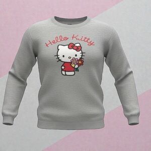 Hello Kitty Sanrio Sweatshirt Girls XL Gray Crewneck Floral Graphic Kawaii Cute